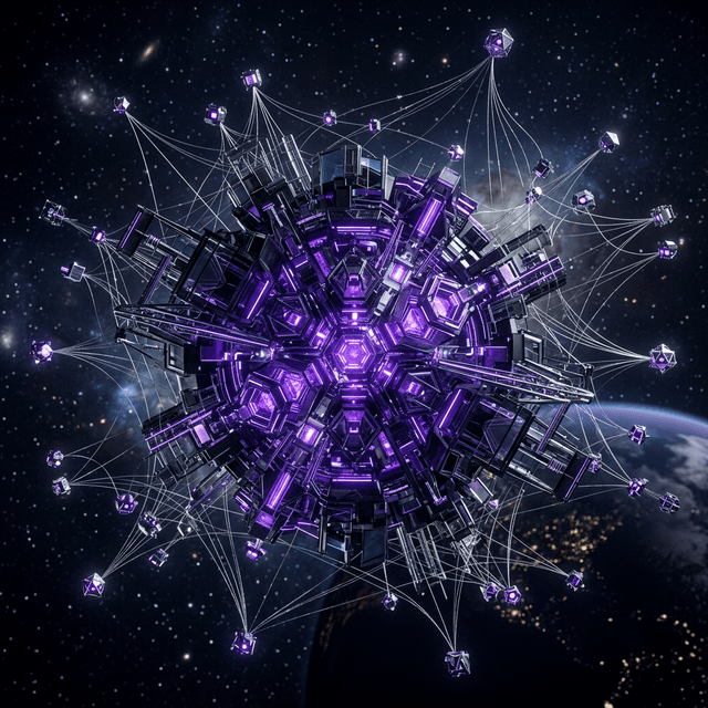 Premium 3D abstract visualization of geometric structures connecting floating nodes